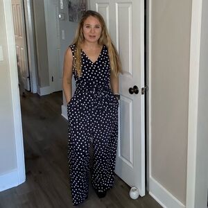 Calvin Klein Navy Polka Dot Jumpsuit
